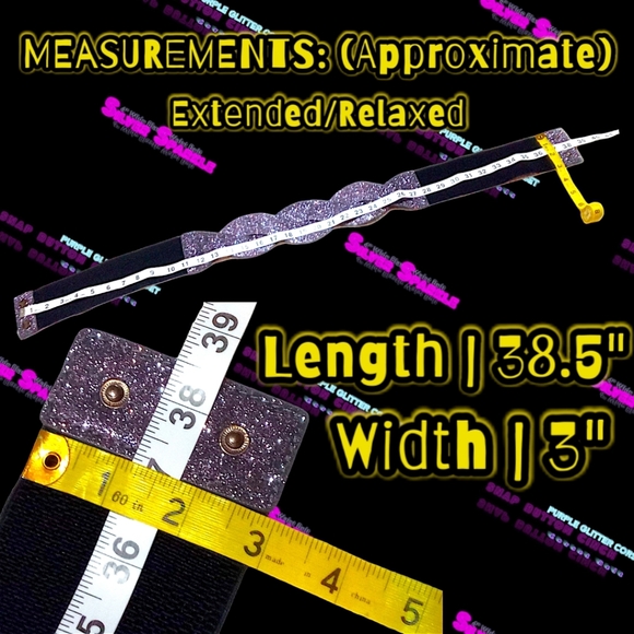 Glitter Poppin Purple Glimmer Stretchy Silver Shimmer Snap Button Cinch Belt | L - Picture 4 of 17